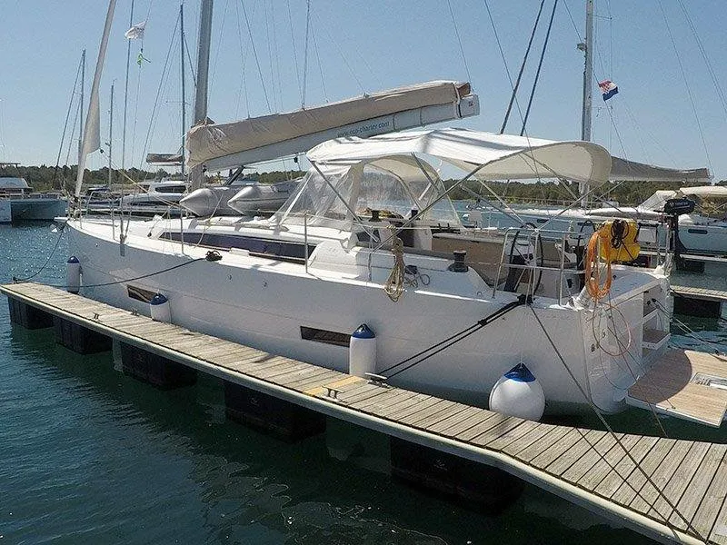 Exterior view of Sweetest taboo, a Dufour 430 GL sailboat at Grad Šibenik, Croatia
