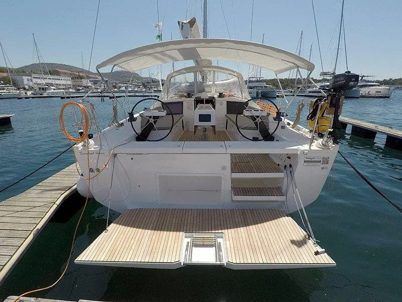 Exterior view of Sweetest taboo, a Dufour 430 GL sailboat at Grad Šibenik, Croatia