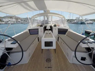 Cockpit of Sweetest taboo, a Dufour 430 GL sailboat at Grad Šibenik, Croatia