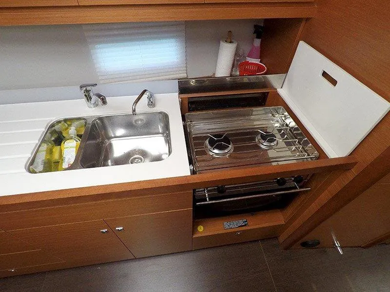 Galley of Sweetest taboo, a Dufour 430 GL sailboat at Grad Šibenik, Croatia