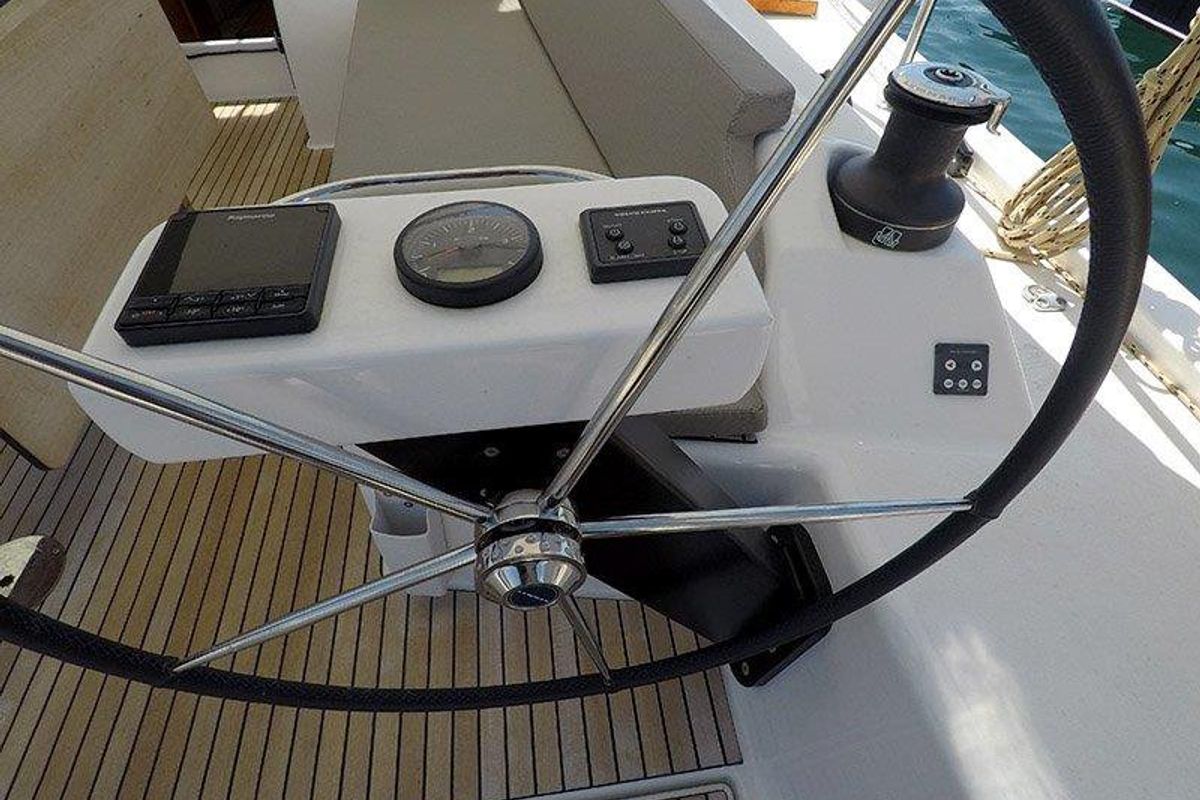 Cockpit of Sweetest taboo, a Dufour 430 GL sailboat at Grad Šibenik, Croatia