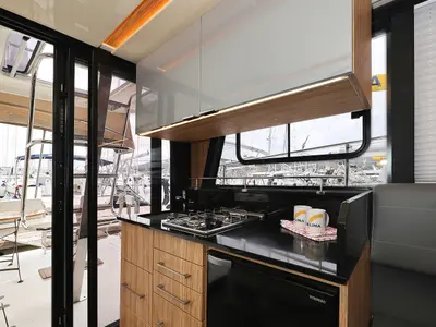 Galley of Running Gag I, a Cobra Yachts Futura 40 Grand Horizon motor yacht at Grad Biograd na Moru, Croatia