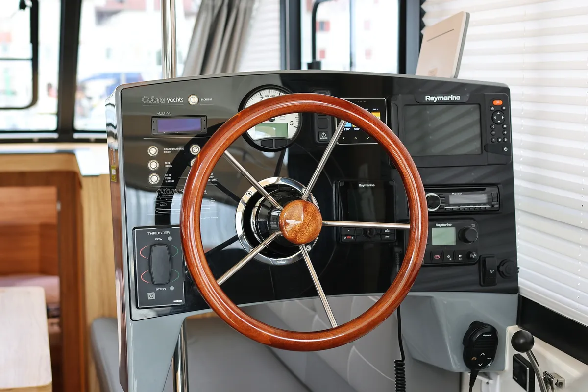 Cockpit of Running Gag I, a Cobra Yachts Futura 40 Grand Horizon motor yacht at Grad Biograd na Moru, Croatia