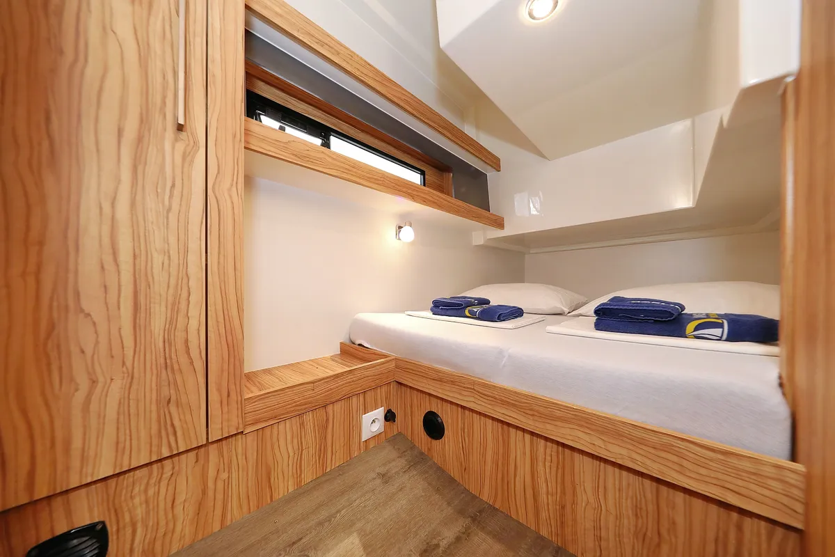 Cabin on Running Gag I, a Cobra Yachts Futura 40 Grand Horizon motor yacht at Grad Biograd na Moru, Croatia