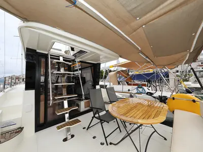 Deck of Running Gag I, a Cobra Yachts Futura 40 Grand Horizon motor yacht at Grad Biograd na Moru, Croatia
