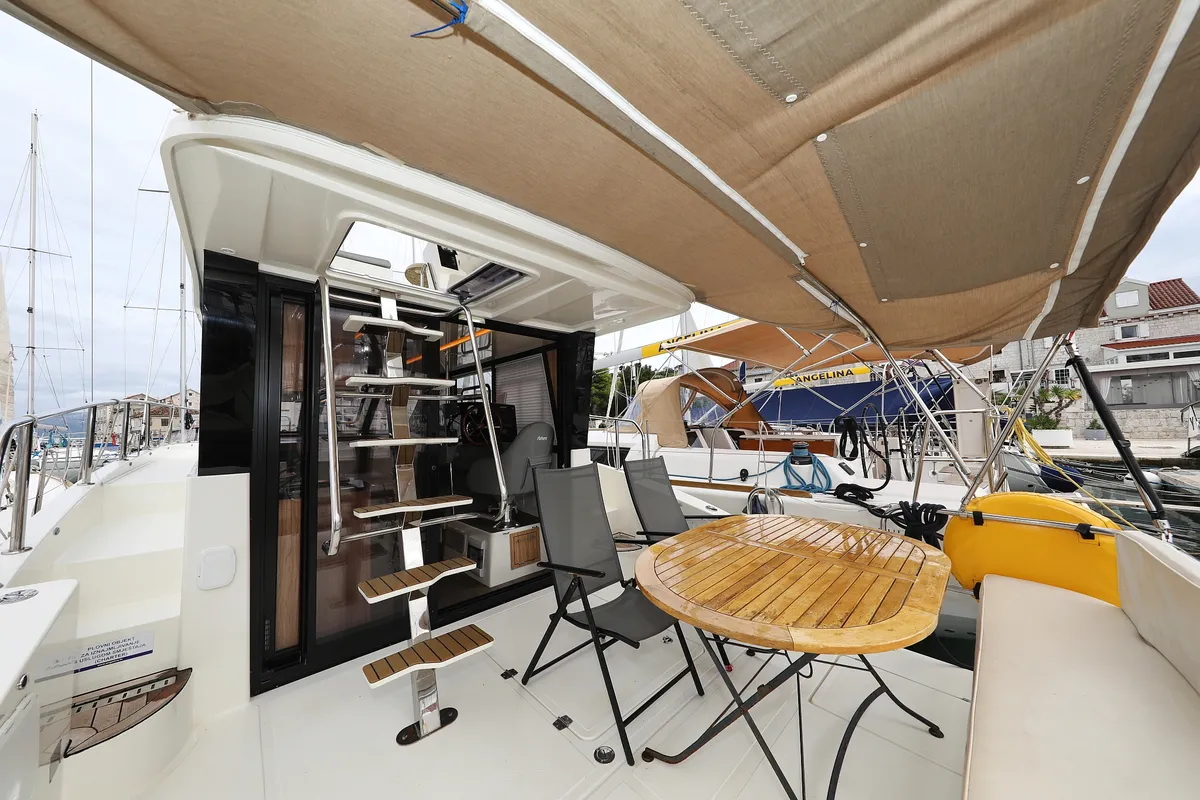 Deck of Running Gag I, a Cobra Yachts Futura 40 Grand Horizon motor yacht at Grad Biograd na Moru, Croatia