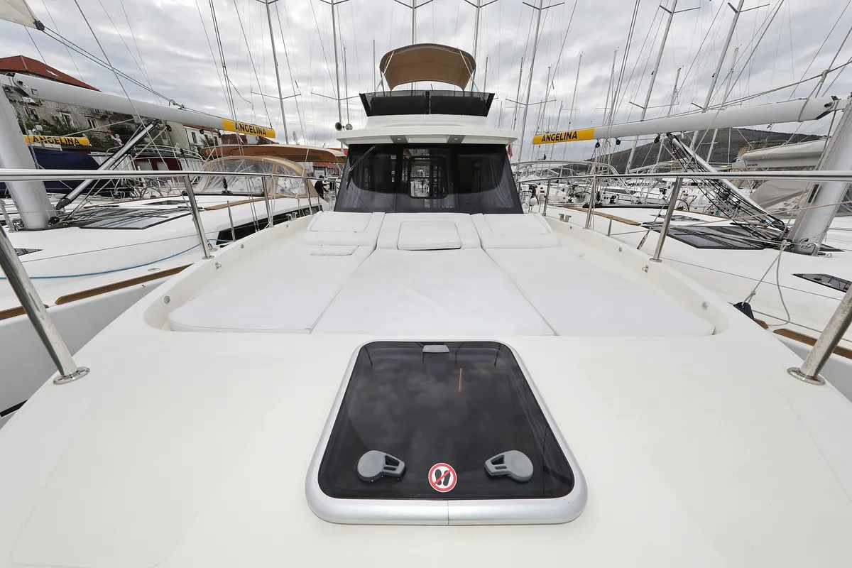 Deck of Running Gag I, a Cobra Yachts Futura 40 Grand Horizon motor yacht at Grad Biograd na Moru, Croatia