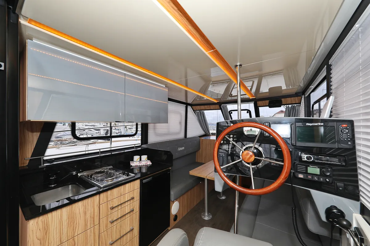 Cockpit of Running Gag I, a Cobra Yachts Futura 40 Grand Horizon motor yacht at Grad Biograd na Moru, Croatia