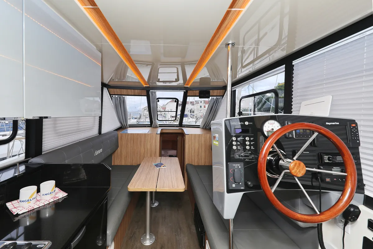 Salon of Running Gag I, a Cobra Yachts Futura 40 Grand Horizon motor yacht at Grad Biograd na Moru, Croatia