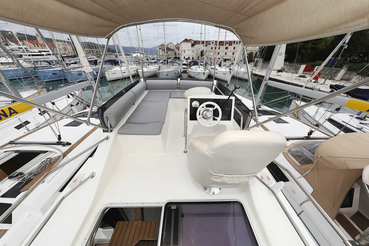 Cockpit of Running Gag I, a Cobra Yachts Futura 40 Grand Horizon motor yacht at Grad Biograd na Moru, Croatia