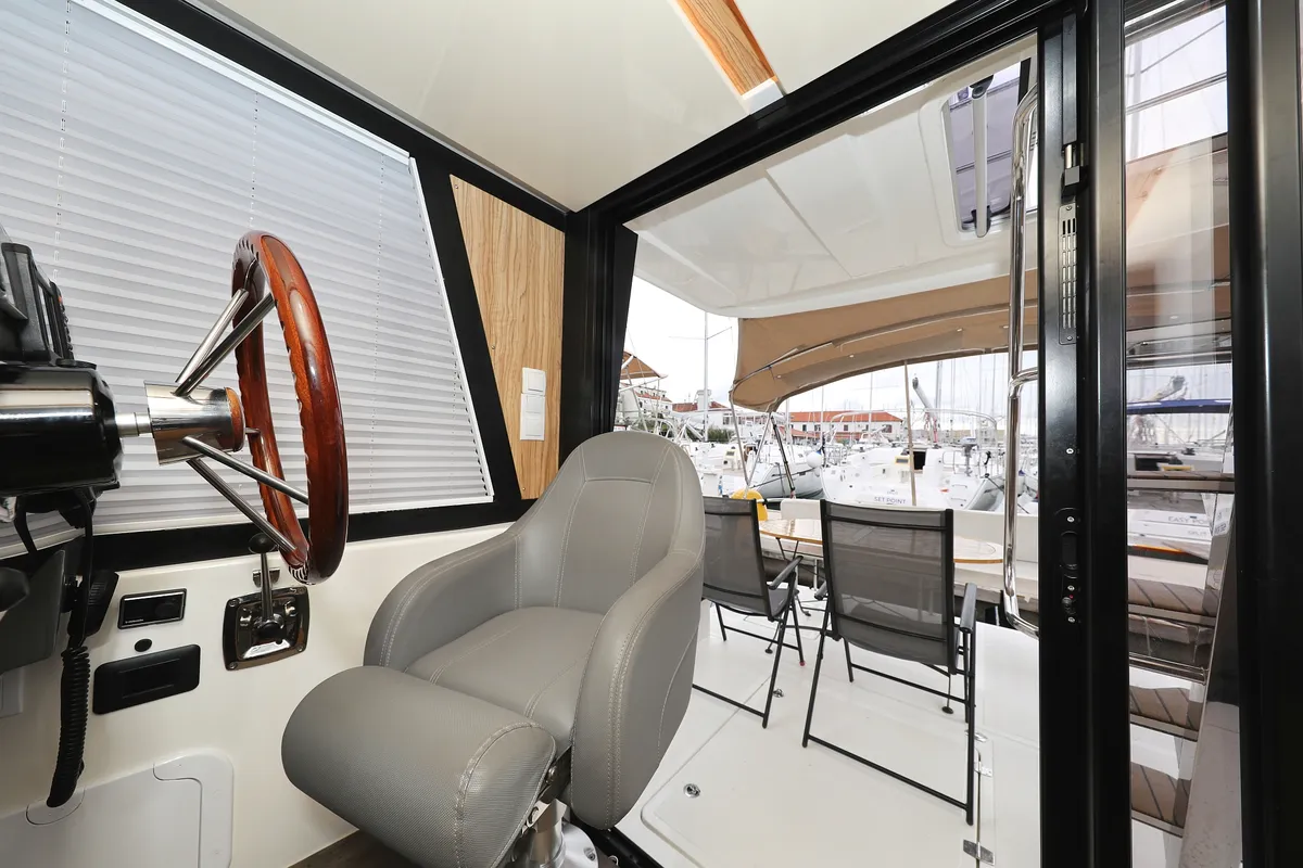 Cockpit of Running Gag I, a Cobra Yachts Futura 40 Grand Horizon motor yacht at Grad Biograd na Moru, Croatia