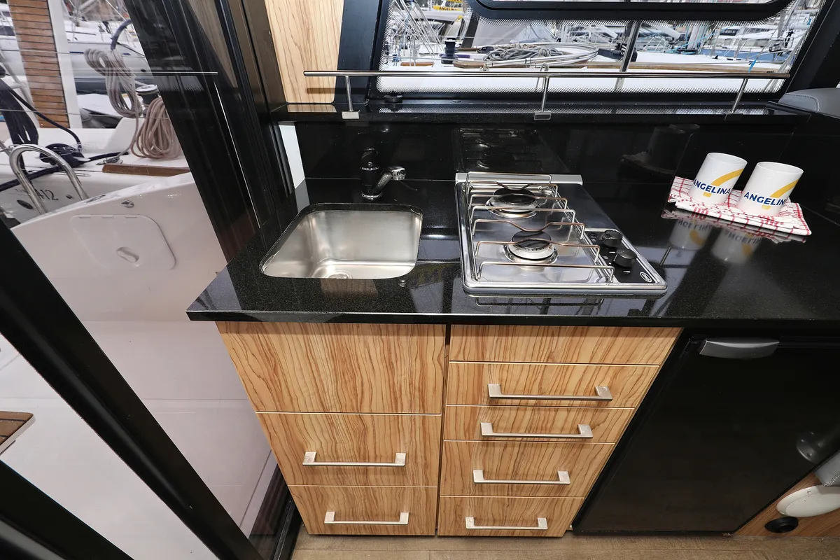 Galley of Running Gag I, a Cobra Yachts Futura 40 Grand Horizon motor yacht at Grad Biograd na Moru, Croatia