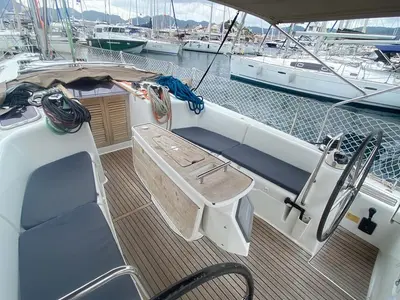 Deck of Rhapsody, a Beneteau Oceanis 43 sailboat at Marmaris, Turkey