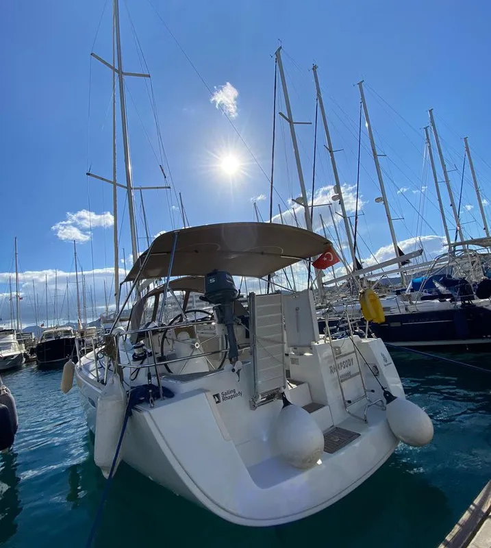 Exterior view of Rhapsody, a Beneteau Oceanis 43 sailboat at Marmaris, Turkey