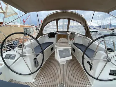Cockpit of Rhapsody, a Beneteau Oceanis 43 sailboat at Marmaris, Turkey