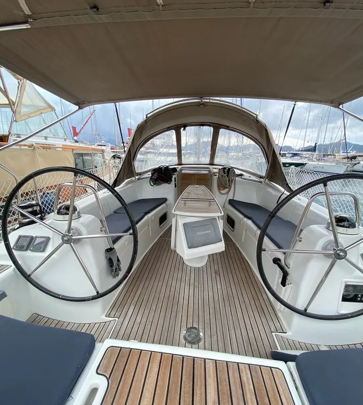 Cockpit of Rhapsody, a Beneteau Oceanis 43 sailboat at Marmaris, Turkey