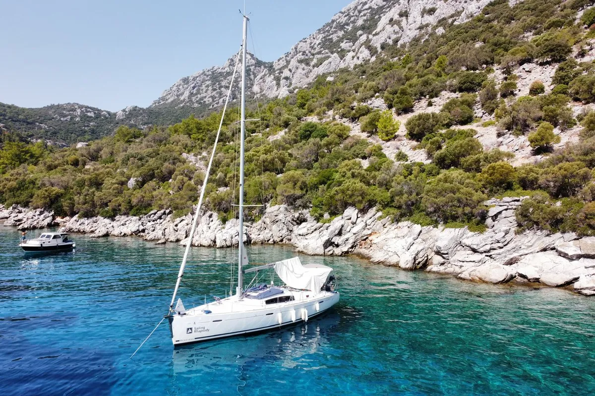Exterior view of Rhapsody, a Beneteau Oceanis 43 sailboat at Marmaris, Turkey