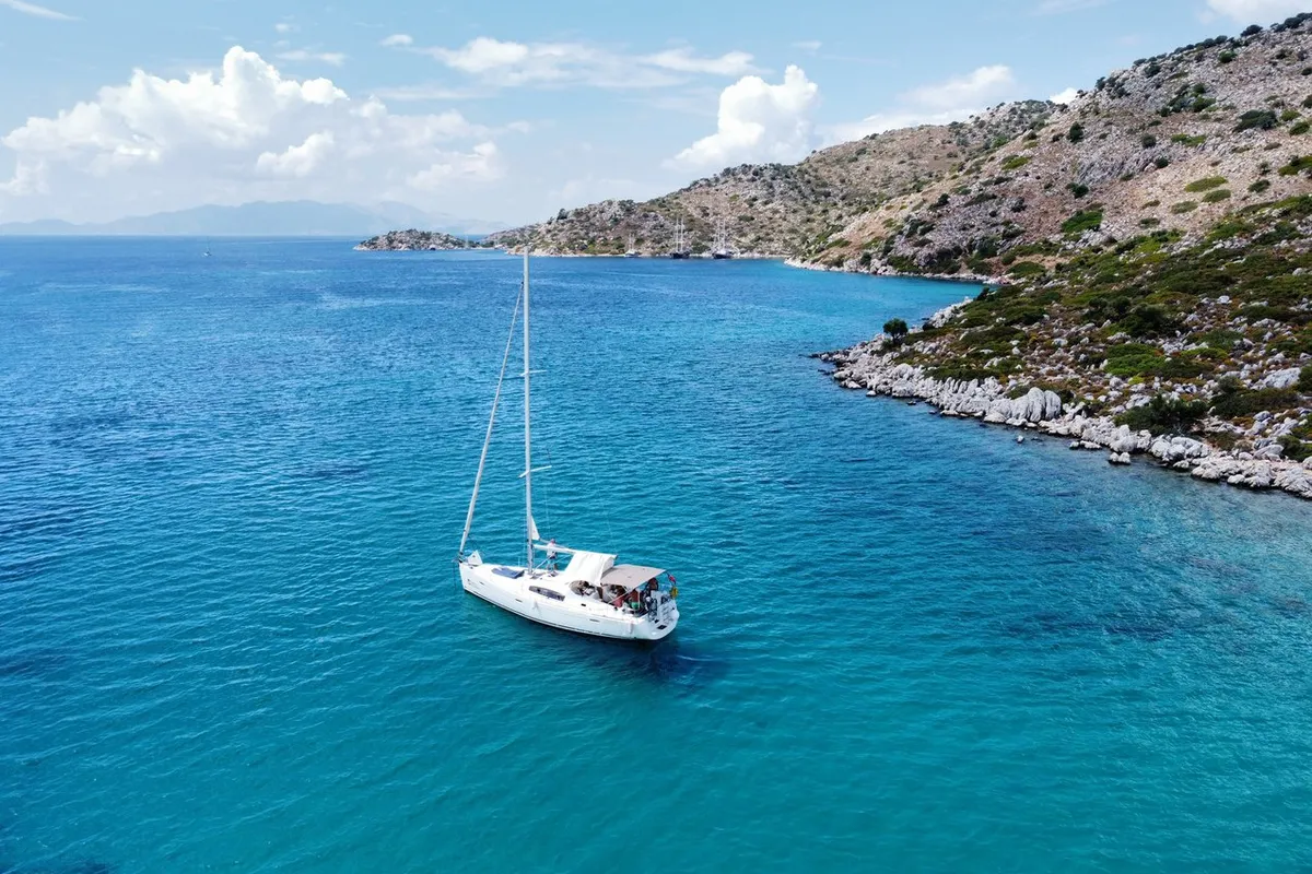 Exterior view of Rhapsody, a Beneteau Oceanis 43 sailboat at Marmaris, Turkey