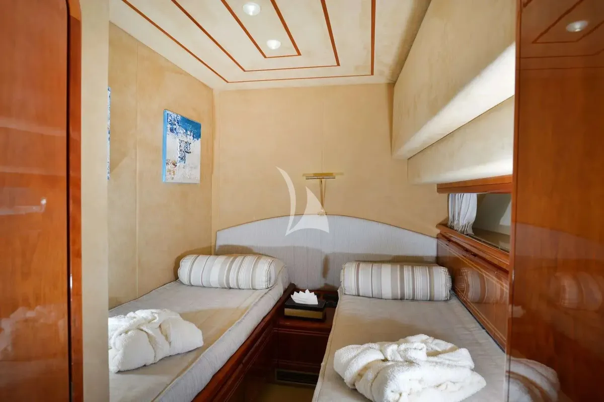 Cabin on Kentavros II, a Ferretti 80 motor yacht at Kontokali, Greece