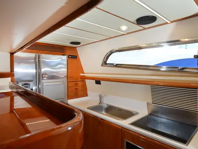 Galley of Kentavros II, a Ferretti 80 motor yacht at Kontokali, Greece