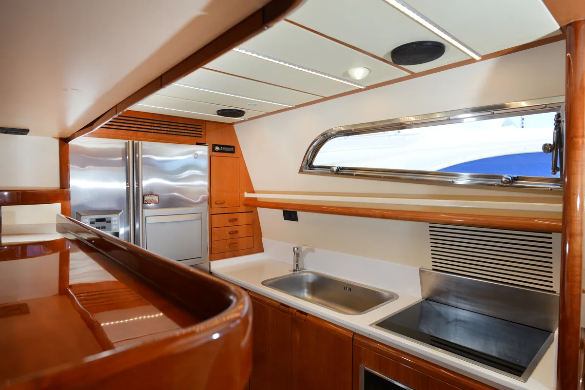 Galley of Kentavros II, a Ferretti 80 motor yacht at Kontokali, Greece