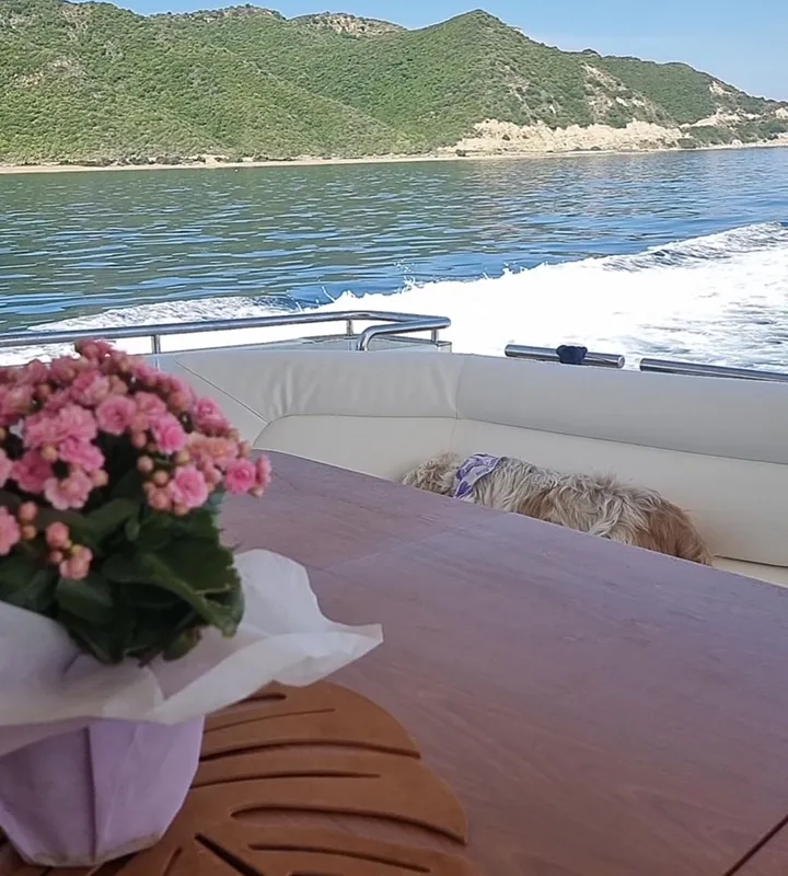 Deck of Kentavros II, a Ferretti 80 motor yacht at Kontokali, Greece