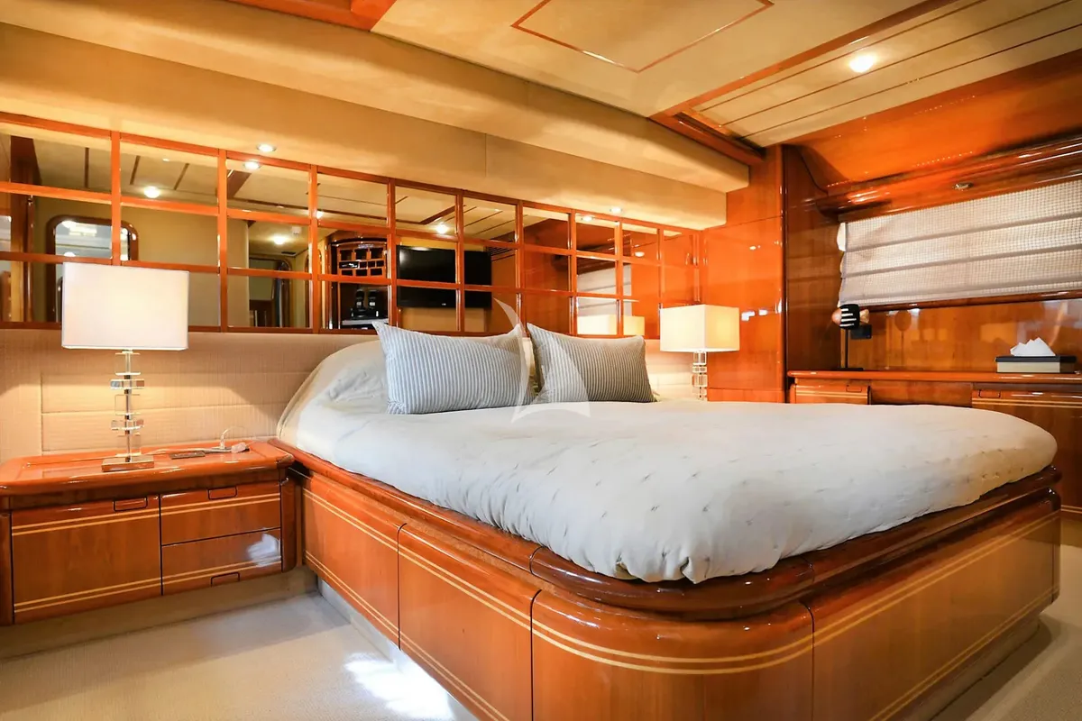 Cabin on Kentavros II, a Ferretti 80 motor yacht at Kontokali, Greece