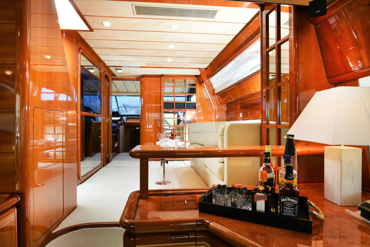 Salon of Kentavros II, a Ferretti 80 motor yacht at Kontokali, Greece