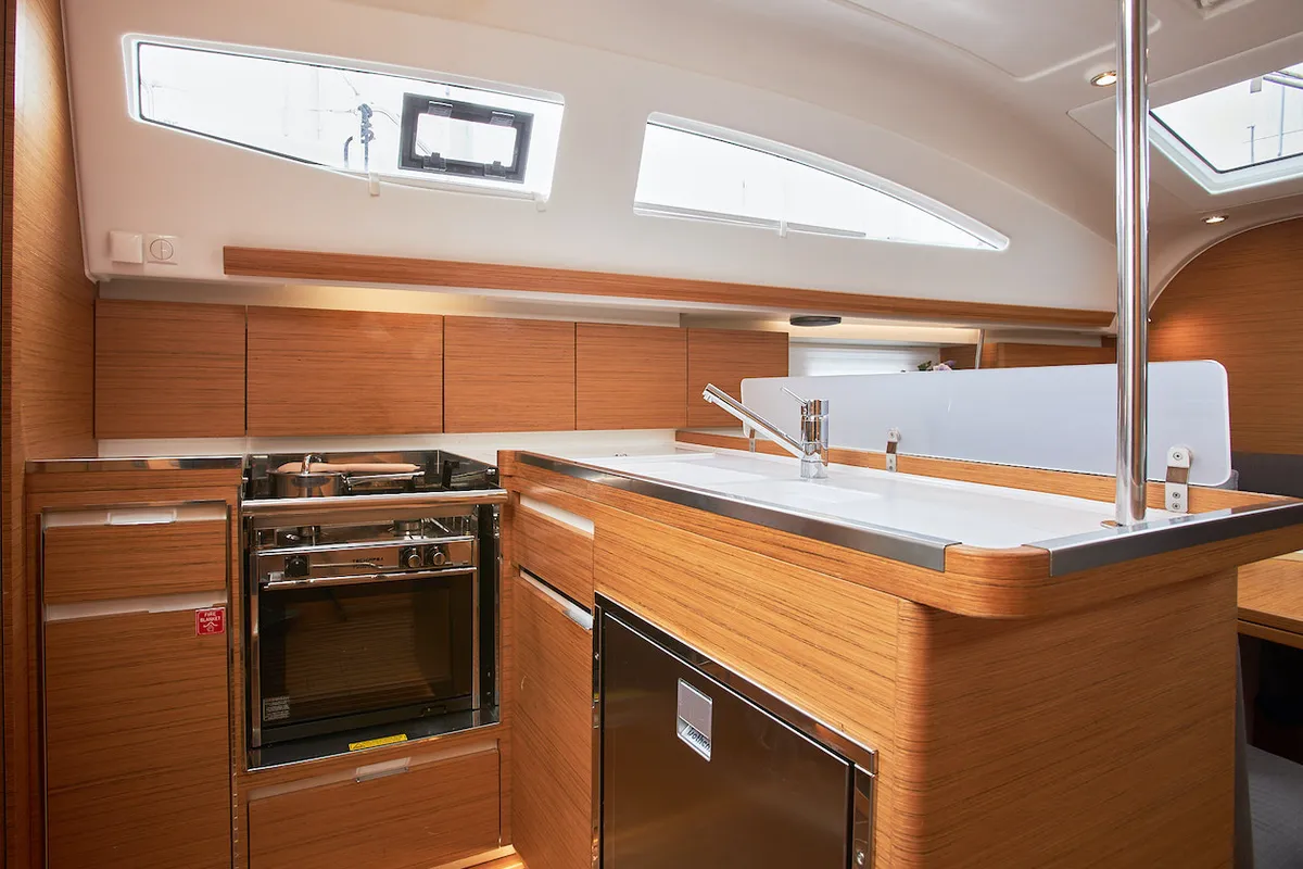 Galley of Iron man, a Elan Impression 40 sailboat at Grad Kaštela, Croatia