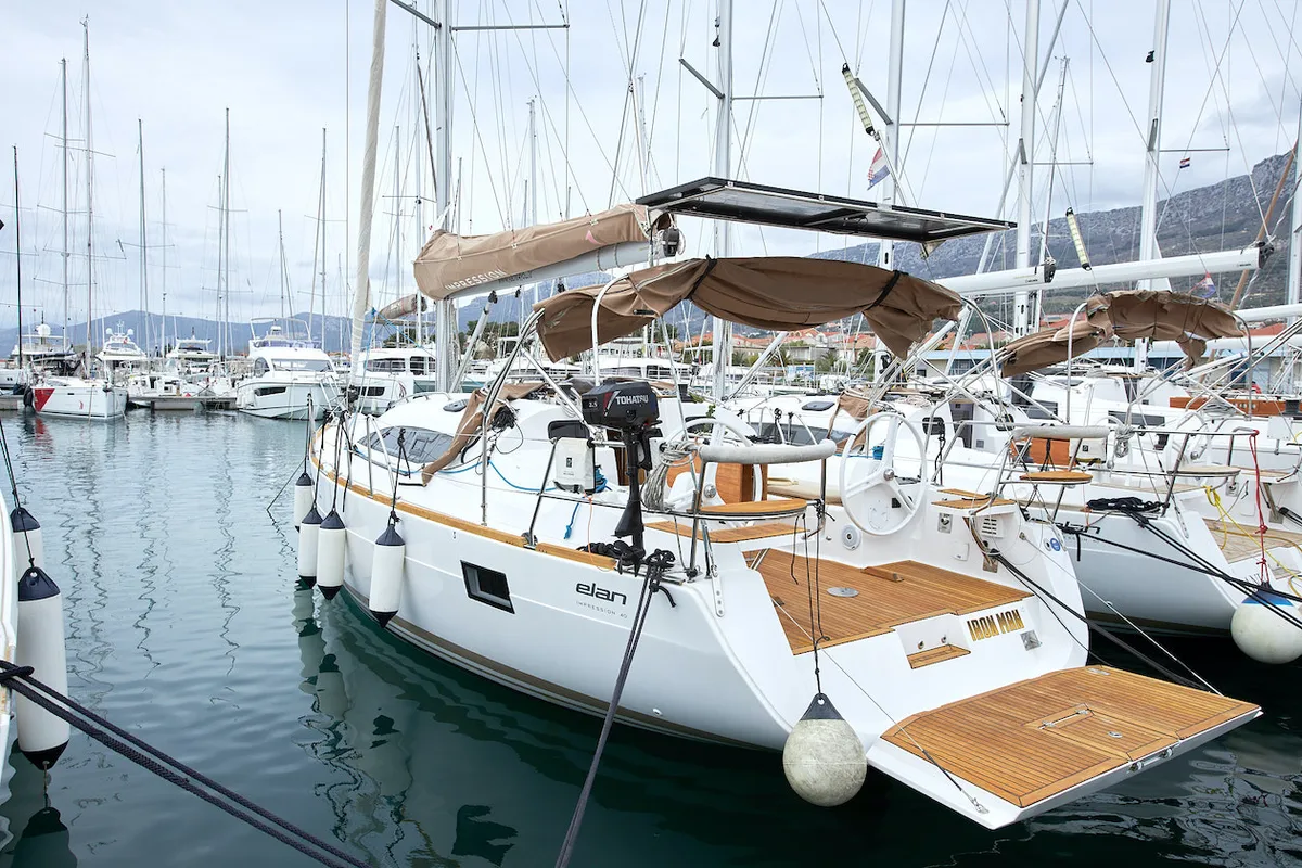 Exterior view of Iron man, a Elan Impression 40 sailboat at Grad Kaštela, Croatia