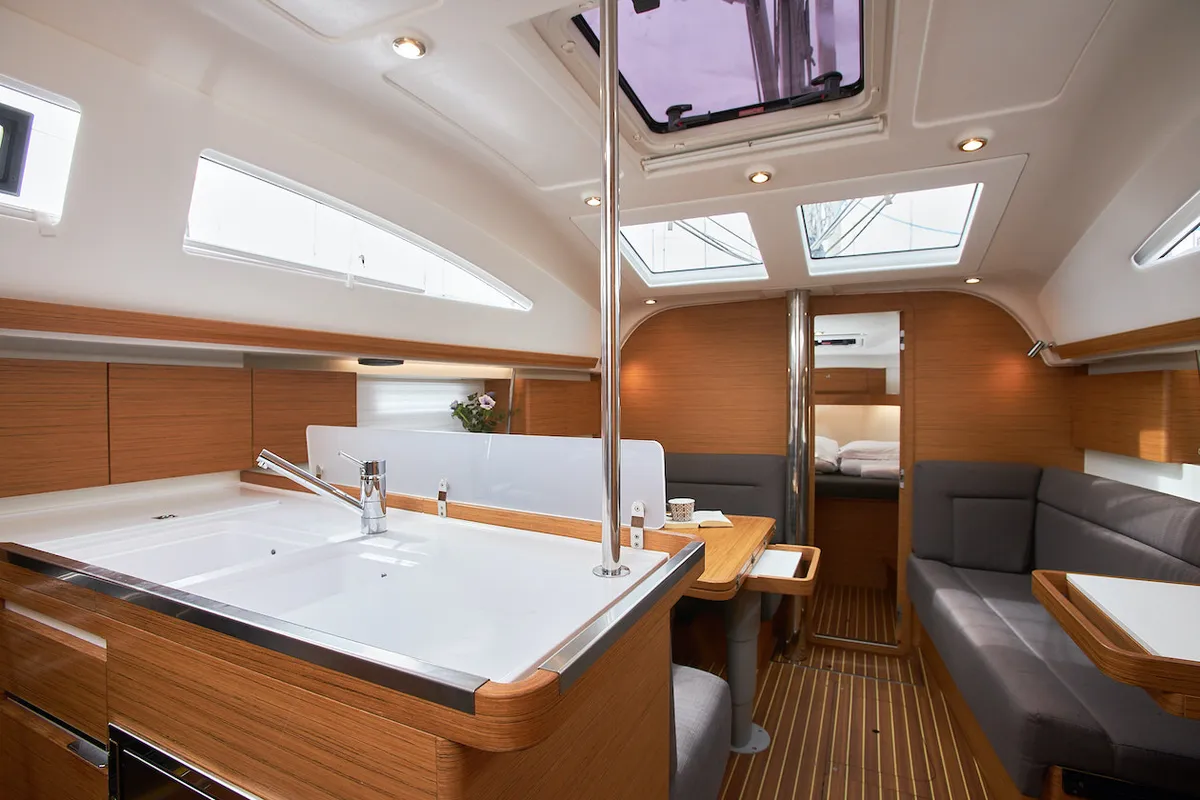Galley of Iron man, a Elan Impression 40 sailboat at Grad Kaštela, Croatia