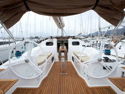 Cockpit of Iron man, a Elan Impression 40 sailboat at Grad Kaštela, Croatia