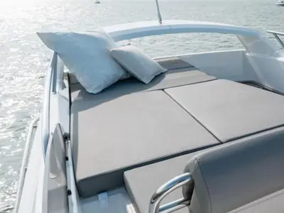 Deck of Lumar SeaMotion, a Beneteau Antares 30 Fly motorboat at Split, Croatia
