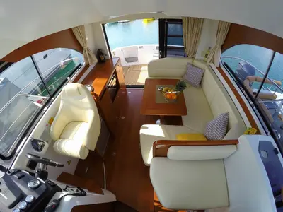 Cockpit of Lumar SeaMotion, a Beneteau Antares 30 Fly motorboat at Split, Croatia