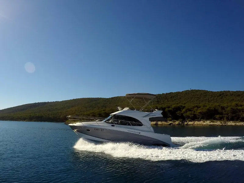 Exterior view of Lumar SeaMotion, a Beneteau Antares 30 Fly motorboat at Split, Croatia