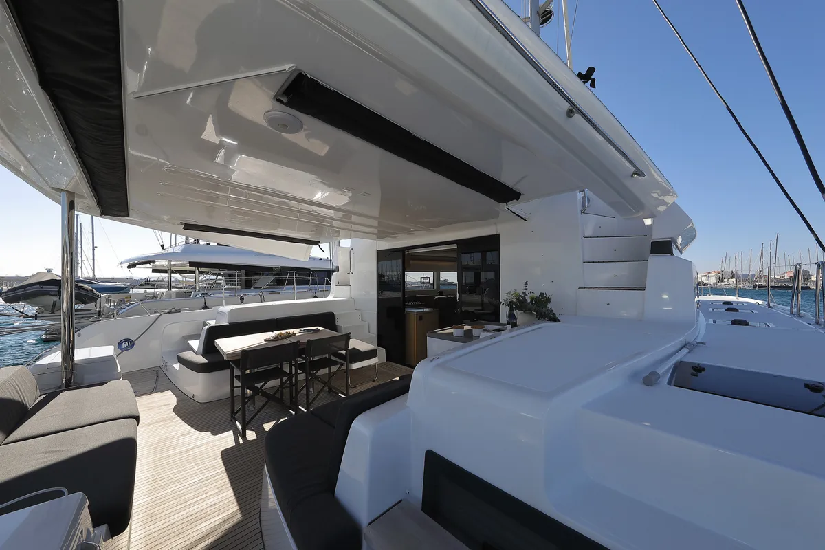 Deck of SERENDIPITY, a Lagoon 51 catamaran at Sukošan, Croatia