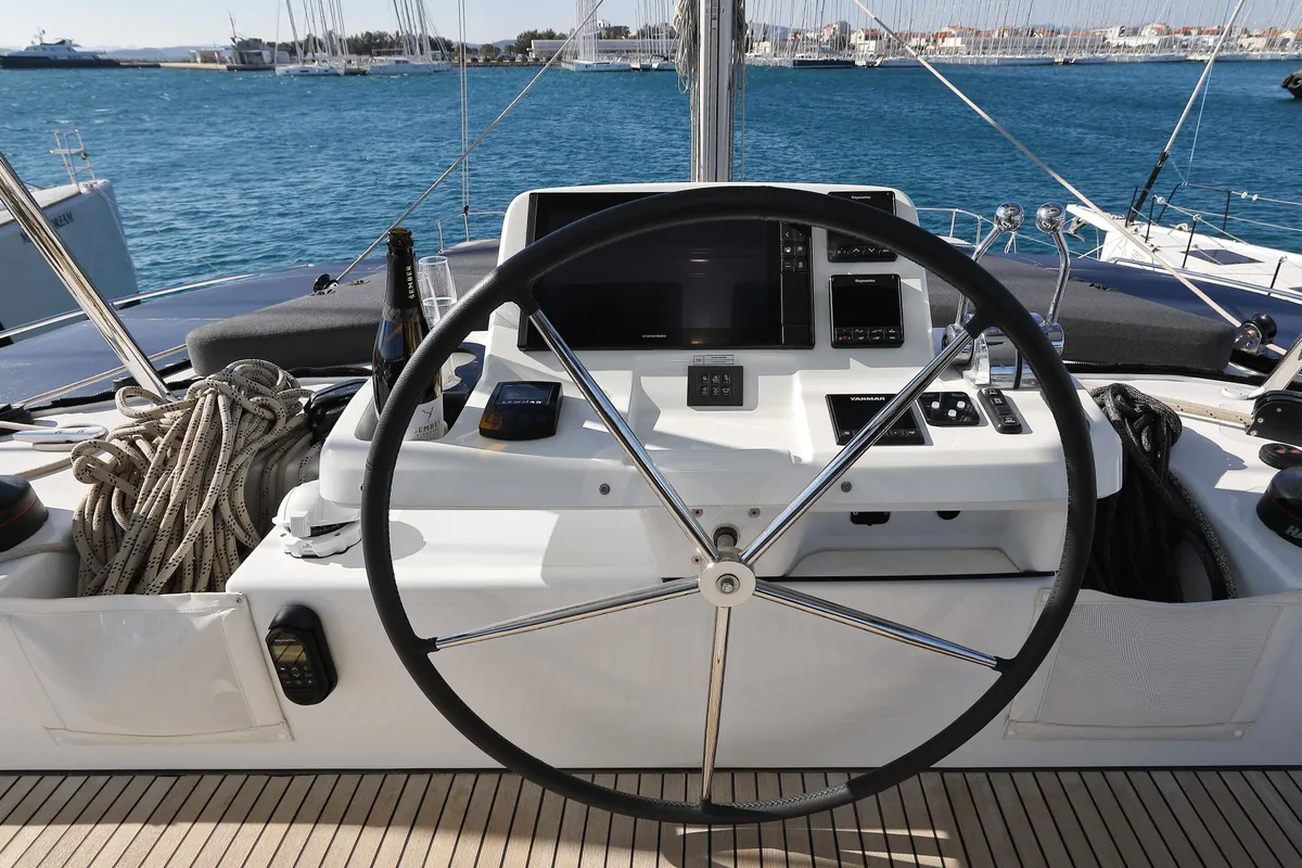 Cockpit of SERENDIPITY, a Lagoon 51 catamaran at Sukošan, Croatia