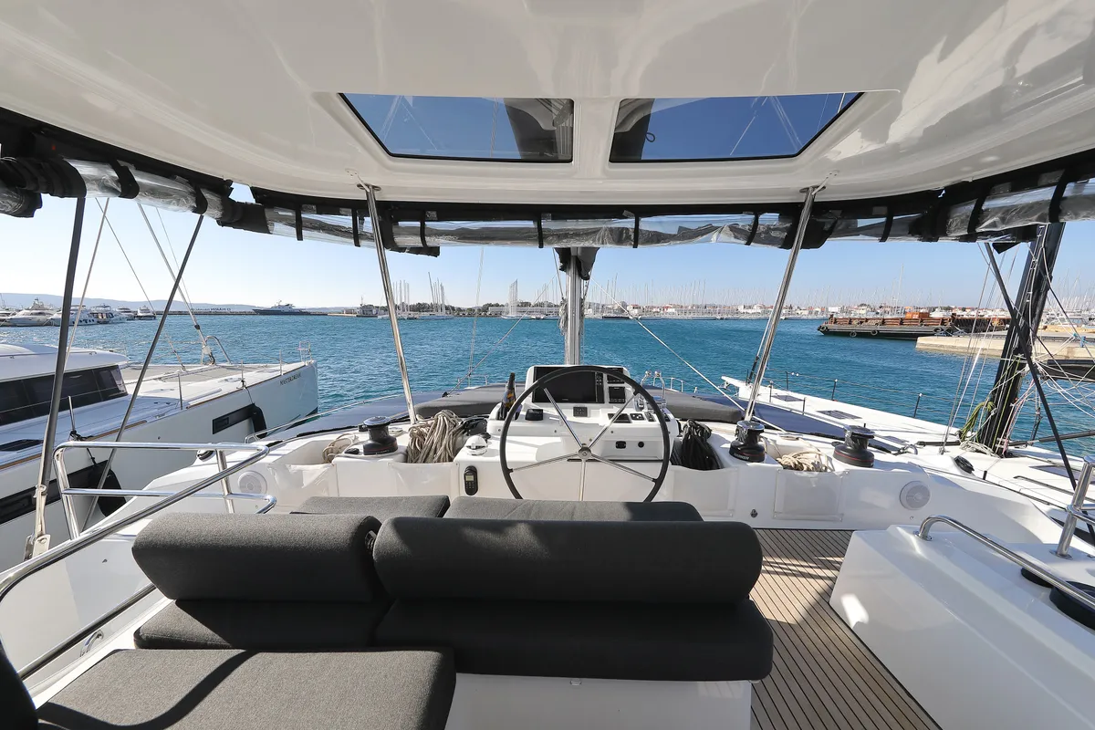 Cockpit of SERENDIPITY, a Lagoon 51 catamaran at Sukošan, Croatia