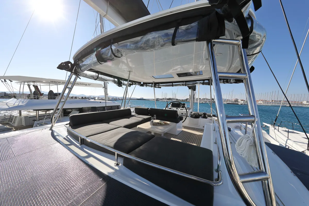 Cockpit of SERENDIPITY, a Lagoon 51 catamaran at Sukošan, Croatia