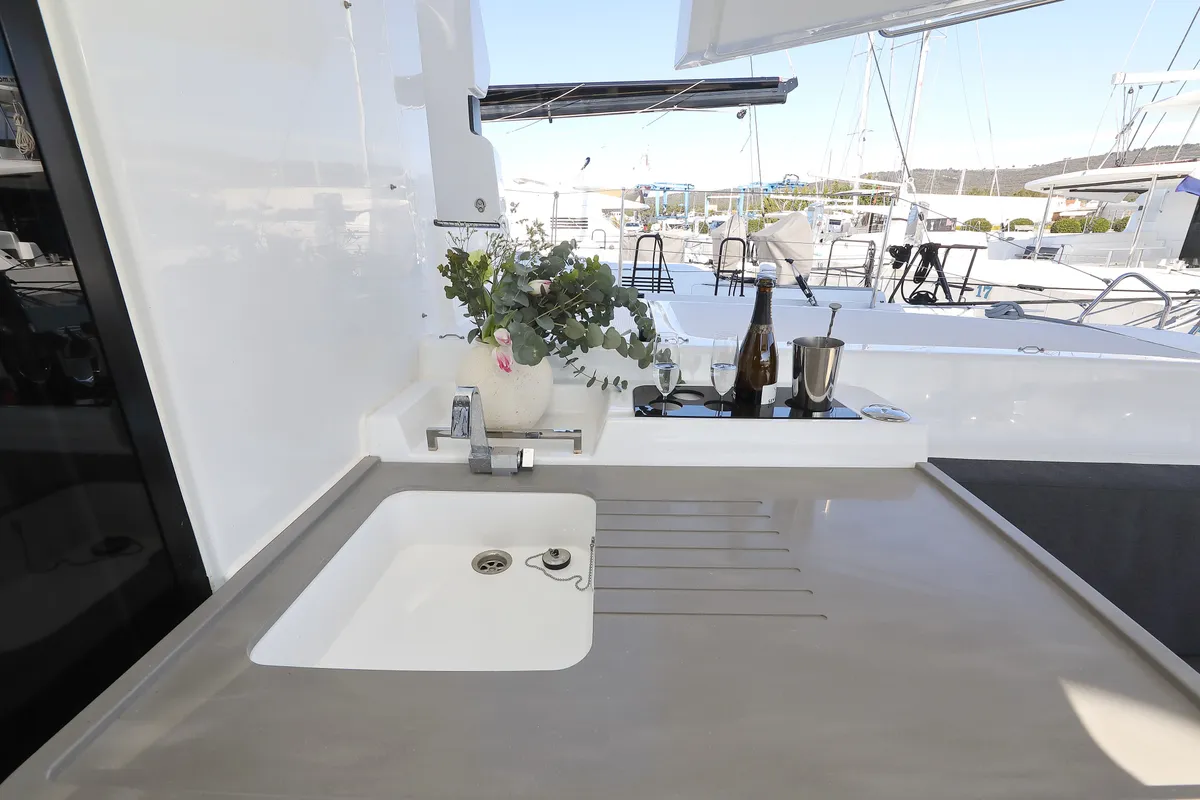 Deck of SERENDIPITY, a Lagoon 51 catamaran at Sukošan, Croatia