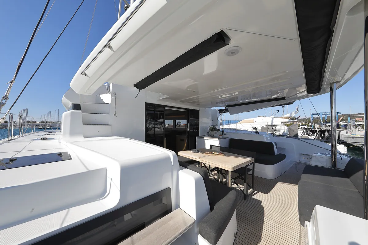 Deck of SERENDIPITY, a Lagoon 51 catamaran at Sukošan, Croatia
