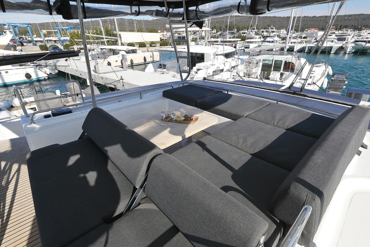 Deck of SERENDIPITY, a Lagoon 51 catamaran at Sukošan, Croatia