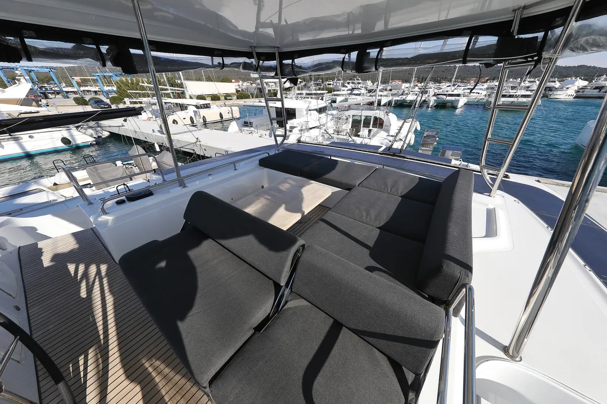 Deck of SERENDIPITY, a Lagoon 51 catamaran at Sukošan, Croatia
