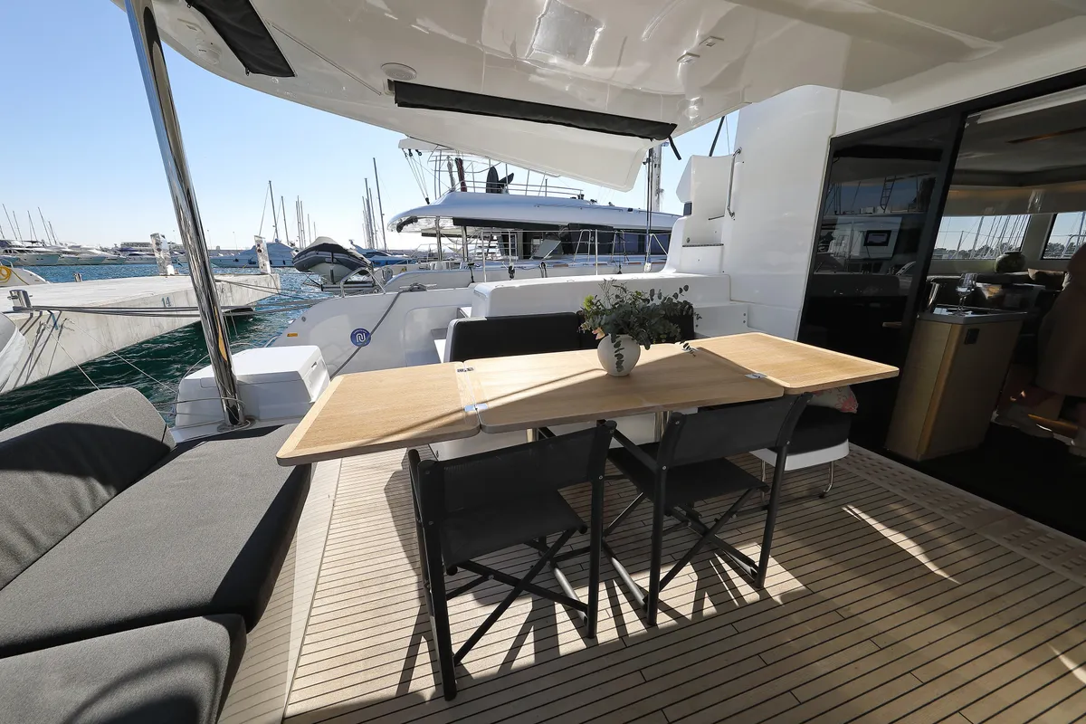 Deck of SERENDIPITY, a Lagoon 51 catamaran at Sukošan, Croatia
