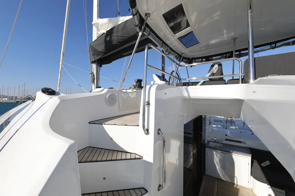 Deck of SERENDIPITY, a Lagoon 51 catamaran at Sukošan, Croatia