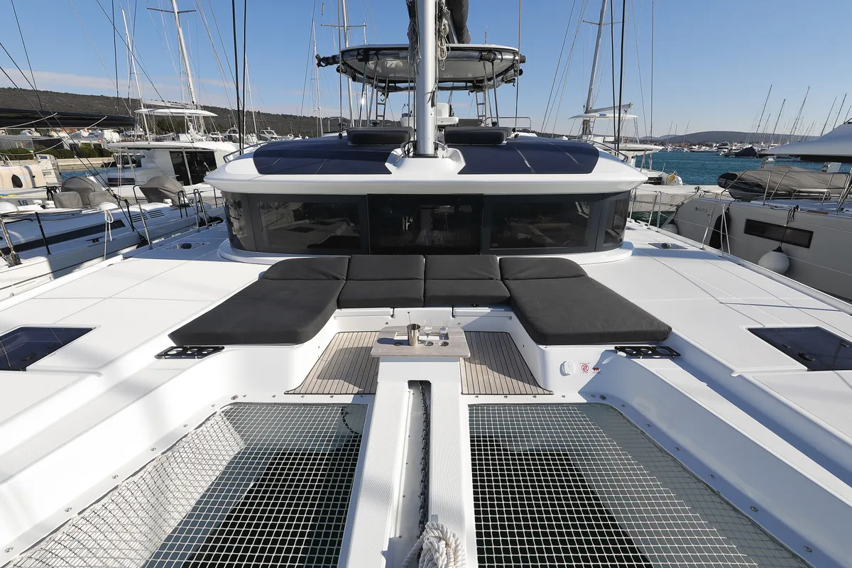 Deck of SERENDIPITY, a Lagoon 51 catamaran at Sukošan, Croatia