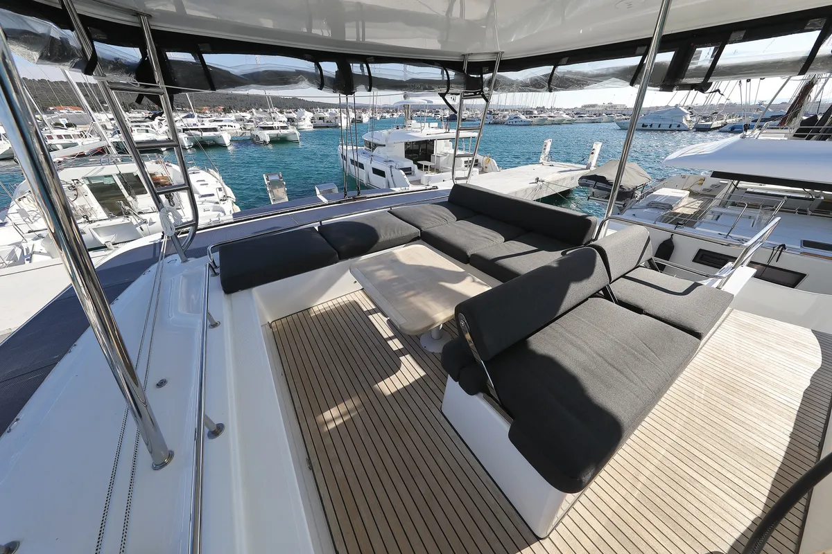 Deck of SERENDIPITY, a Lagoon 51 catamaran at Sukošan, Croatia