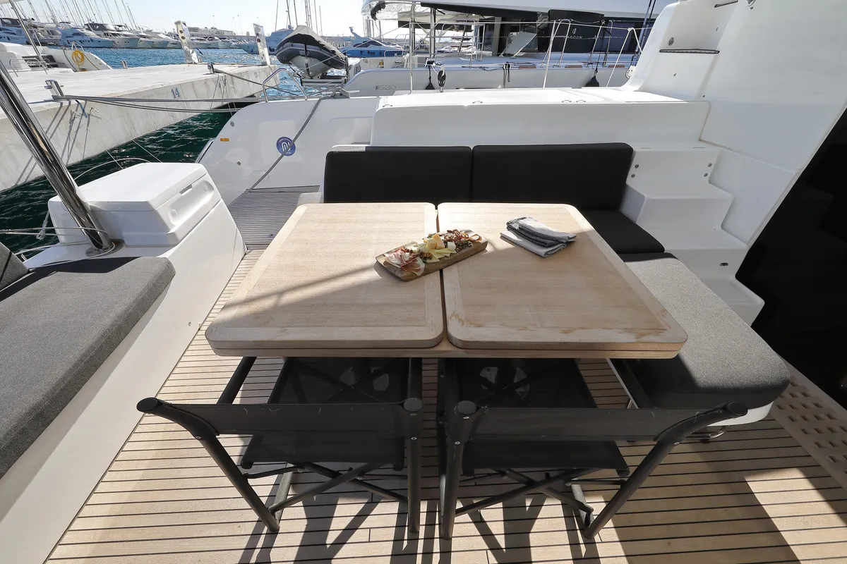 Deck of SERENDIPITY, a Lagoon 51 catamaran at Sukošan, Croatia