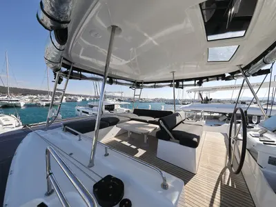 Cockpit of SERENDIPITY, a Lagoon 51 catamaran at Sukošan, Croatia
