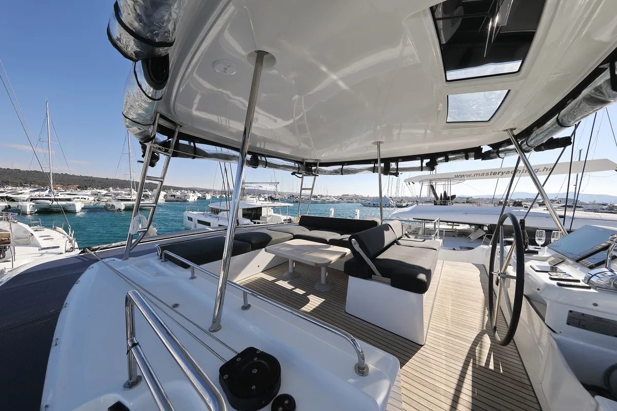 Cockpit of SERENDIPITY, a Lagoon 51 catamaran at Sukošan, Croatia